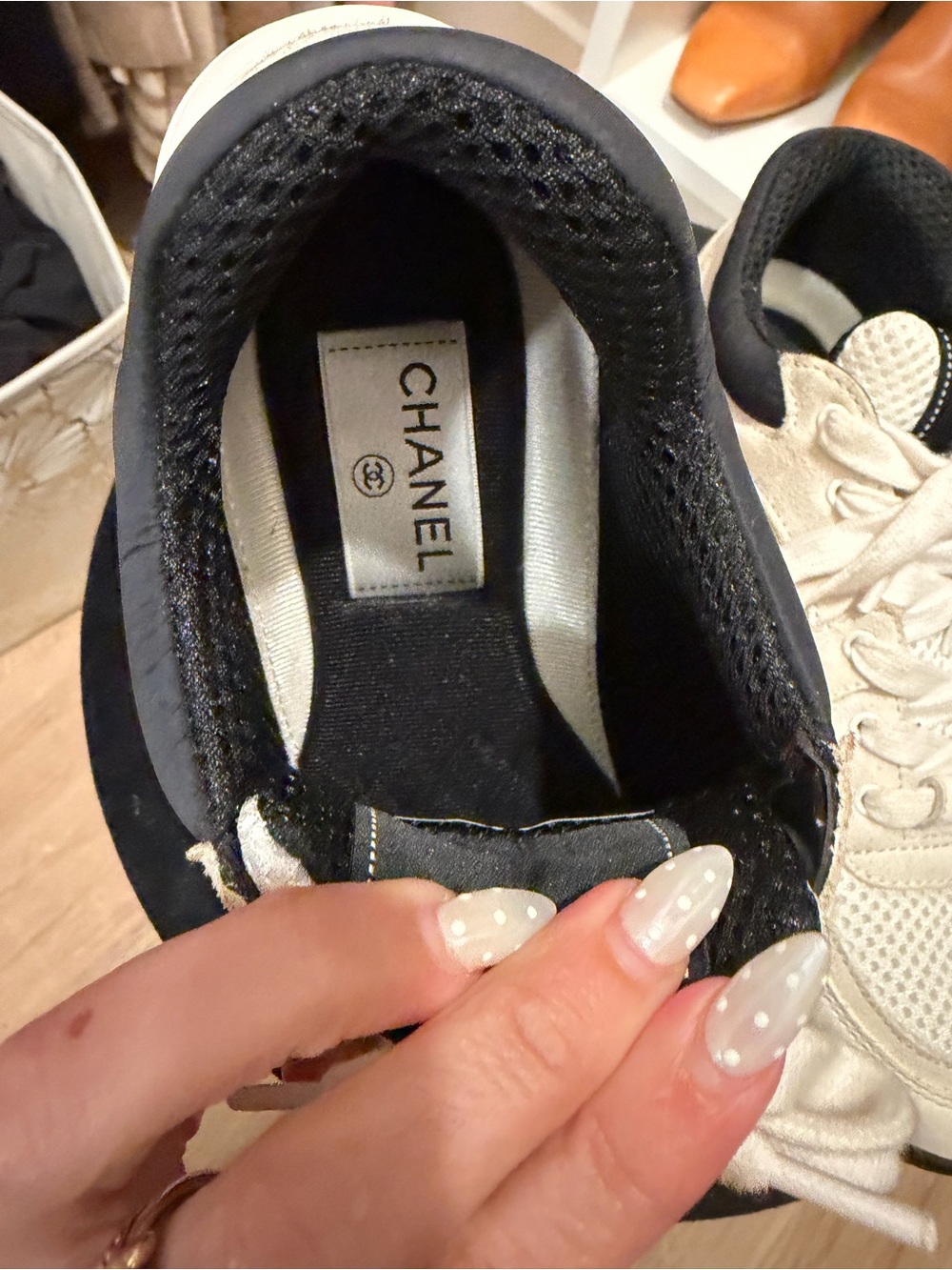 CHANEL Cream & Black Leather Chanel CC Logo Sneakers - Picture 10 of 14
